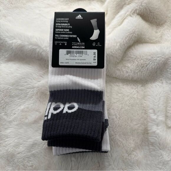 Adidas Men's Cushioned Crew Socks - White and Gray - Picture 2 of 2